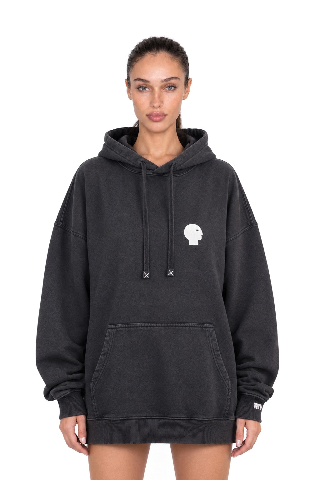 Hanorac oversized negru Vintage Puff Print, femei — mysimplicated