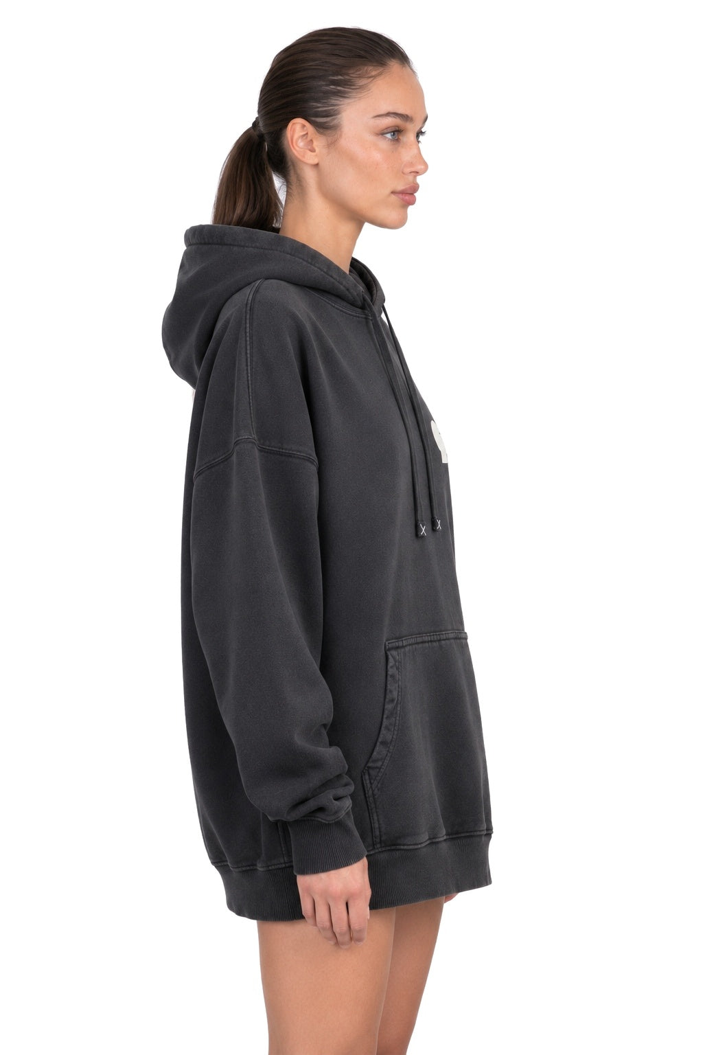 Hanorac oversized negru Vintage Puff Print, femei (lateral) — mysimplicated