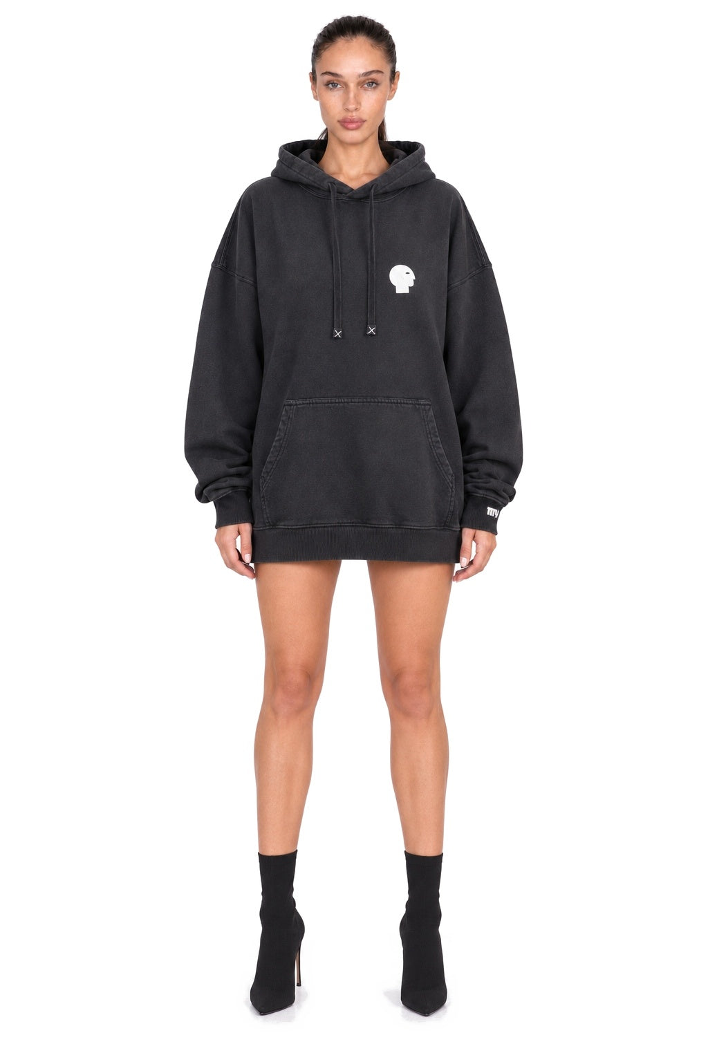 Hanorac oversized negru Vintage Puff Print, femei (corp întreg) — mysimplicated