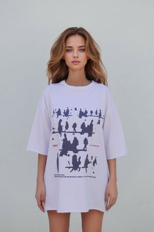 Oversized Cotton White T-shirt Walking