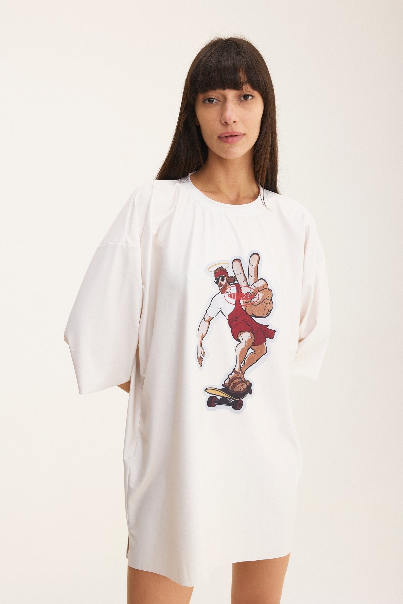 Ivory Oversized T-Shirt Skater - mysimplicated