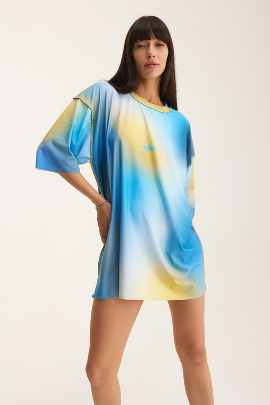 Oversized T-shirt yellow & blue (seam-details) - mysimplicated