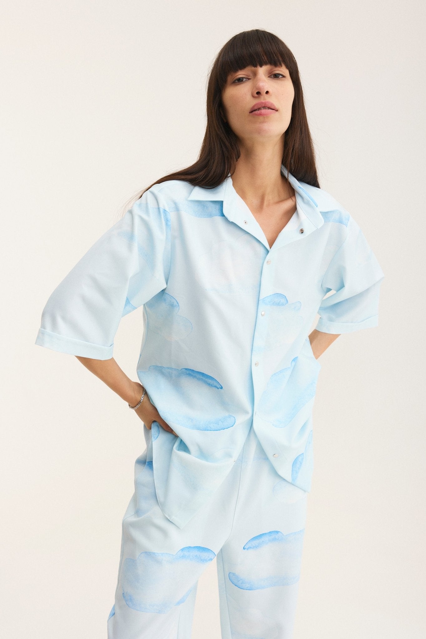 Short Sleeve Shirt & Pants Set Clouds (recycled fabric) - mysimplicated
