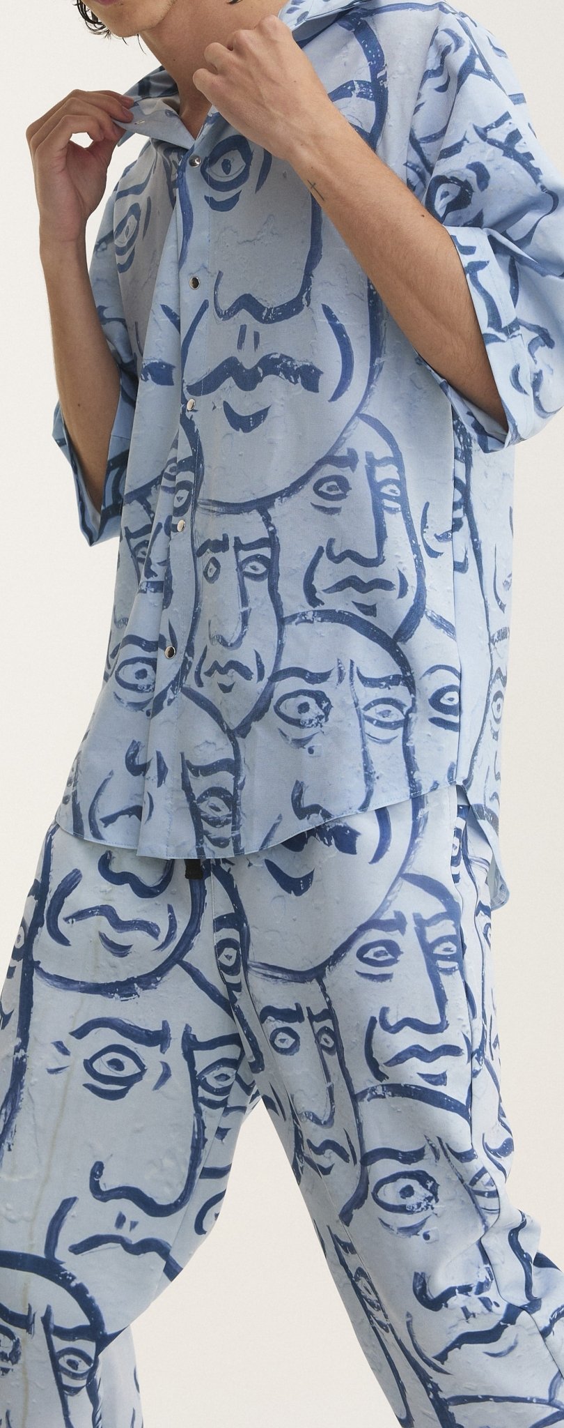 Short Sleeve Shirt & Pants Set Faces (recycled fabric) - mysimplicated